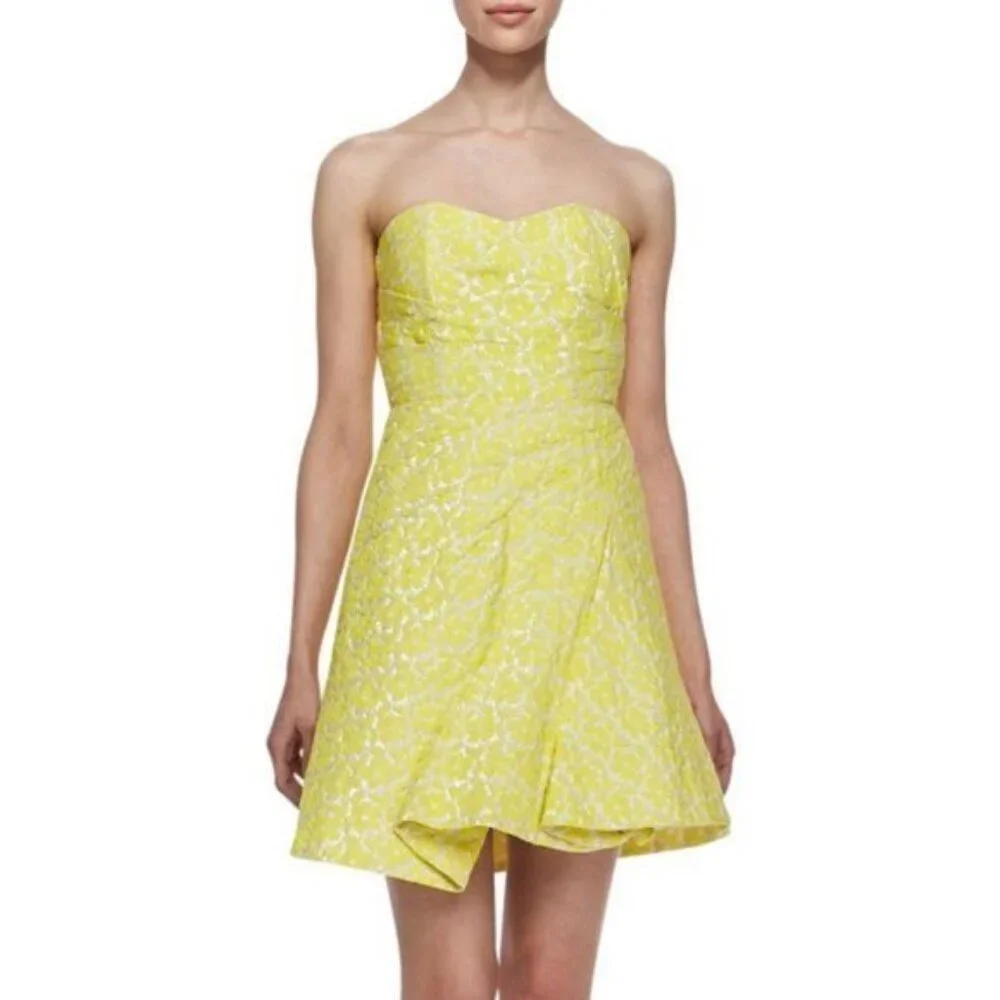 Alice + Olivia Grove Yellow Strapless Sculpted Dress - Picture 1 of 8